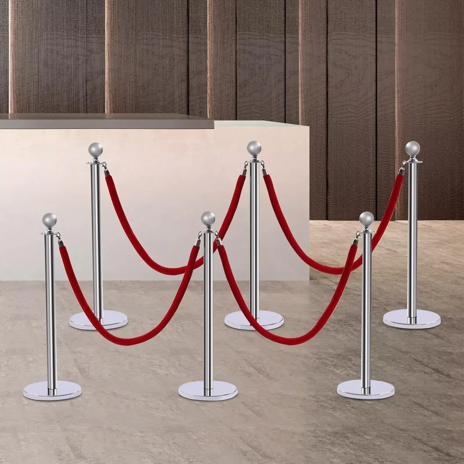 Drywall Keel 6PCS Stainless Steel Column Post Set Queue Safety Crowd Control Barrier and Rope