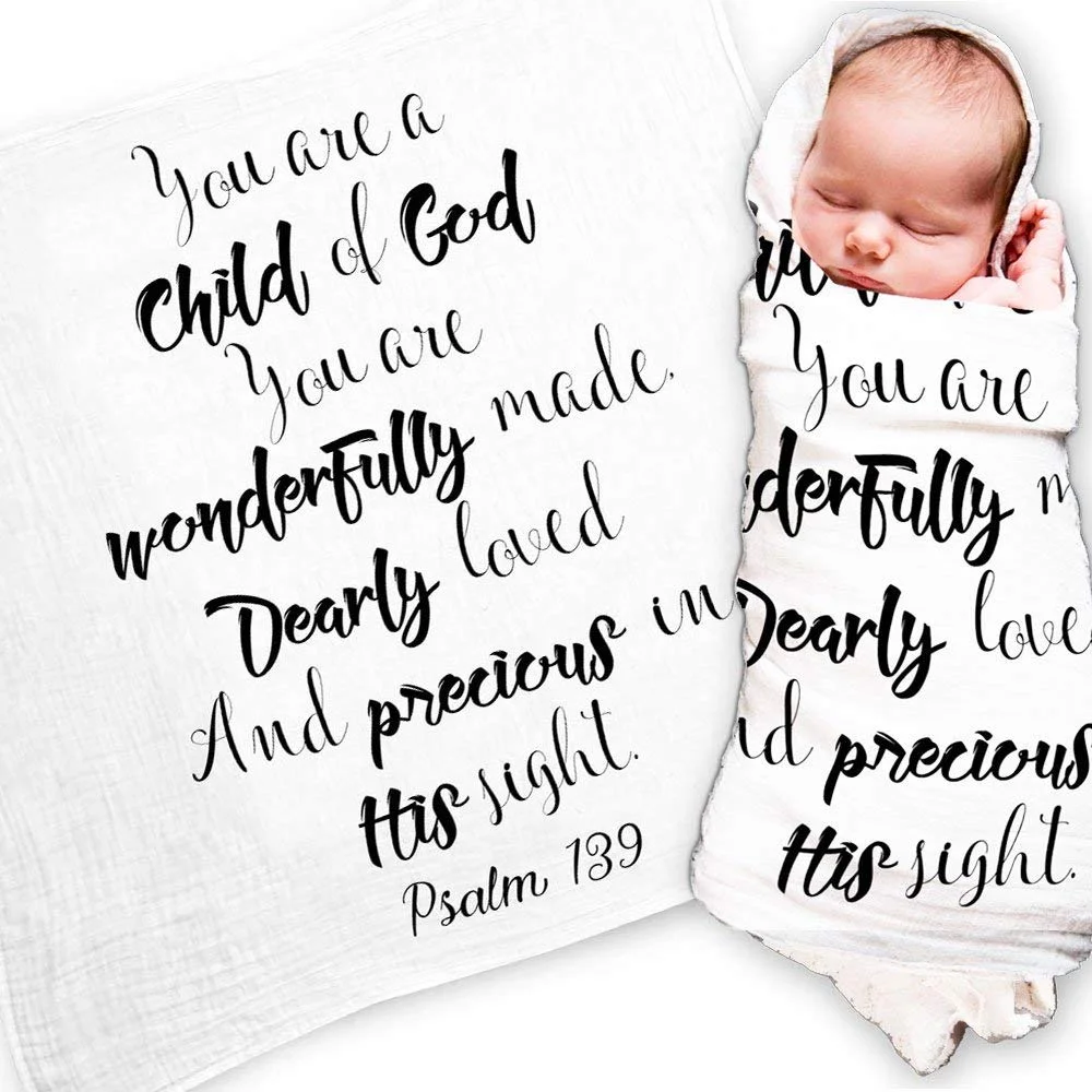 Godchild’ Quote with Gift Box for Baptism Christening Gift Godson Goddaughter Neutral Baby Shower Muslin Swaddle Baby Blanket