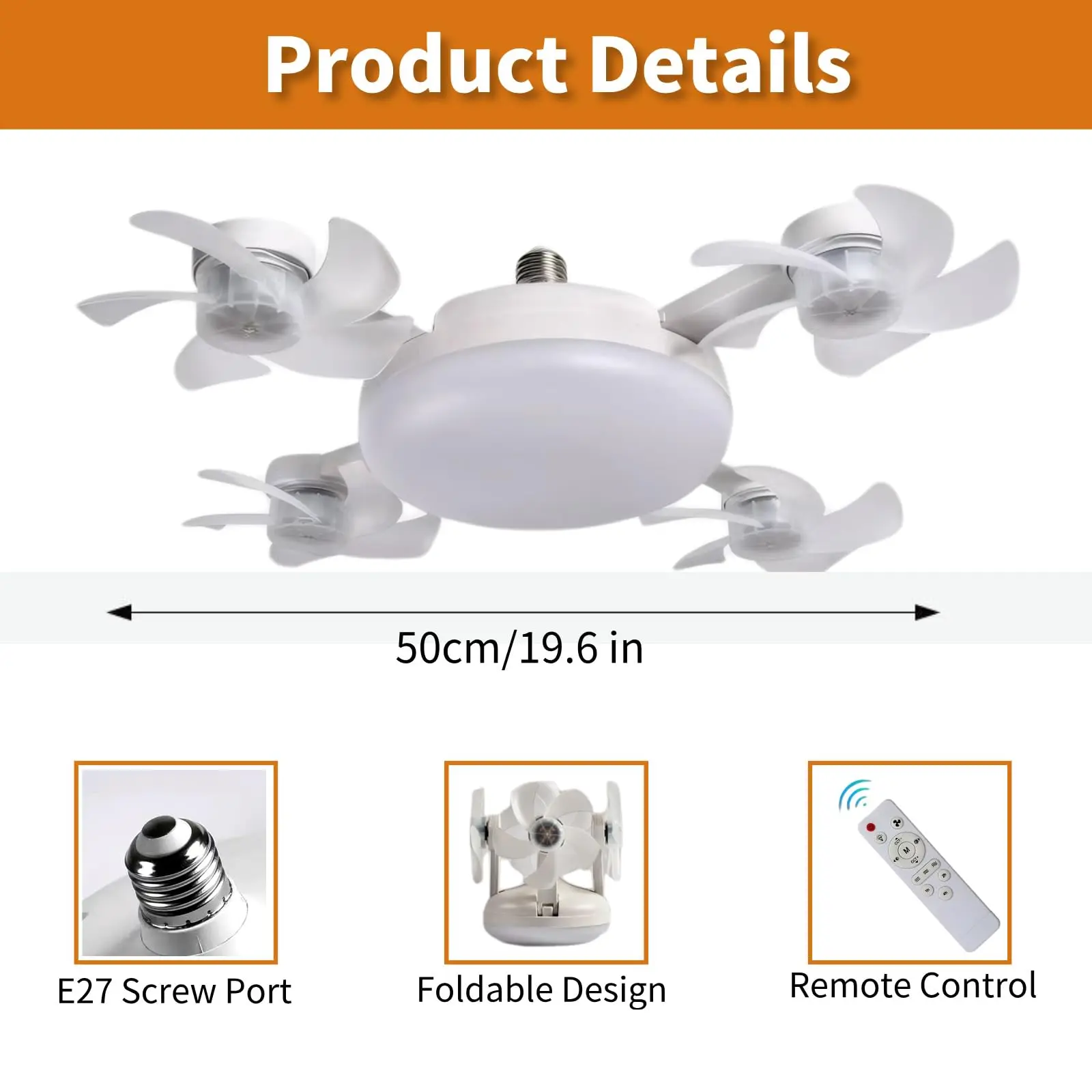 Screw in Ceiling Fan with Remote Control Light Bulb Dimmable 3 Color Temperatures & 3 Wind Speeds for Bedroom, Kitchen (4 Head) view 5