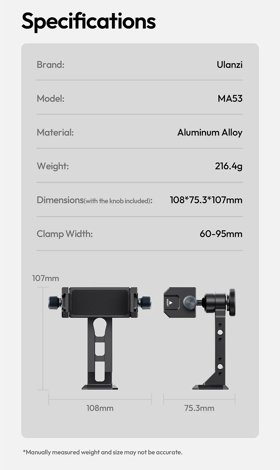 Ulanzi MA53 Arca Swiss Telefonhalterung mit Kugelkopf 360° ° Rotations-Handyhalter aus Metall für Fotografie, Livestreaming, Vlog-Aufzeichnung – Detail 14