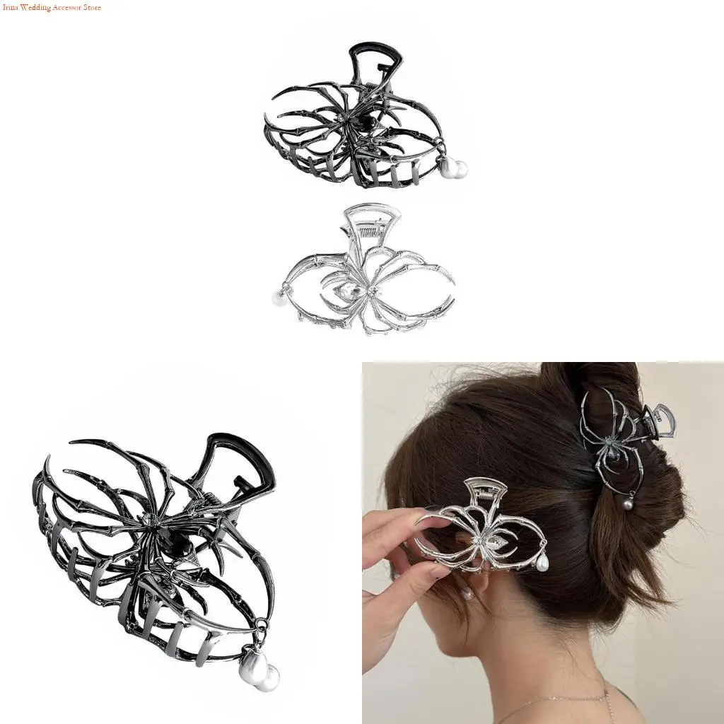 G92D Spiders Pearls Hair Claw Clip Ponytail Claw Catch Barrettes Ponytail Holder