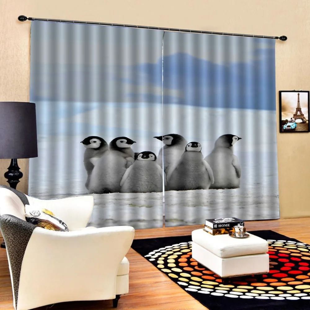 

Зимние шторы 3d шторы затемняющие для гостиной, детской спальни, тканевые шторы с изображением пингвина
