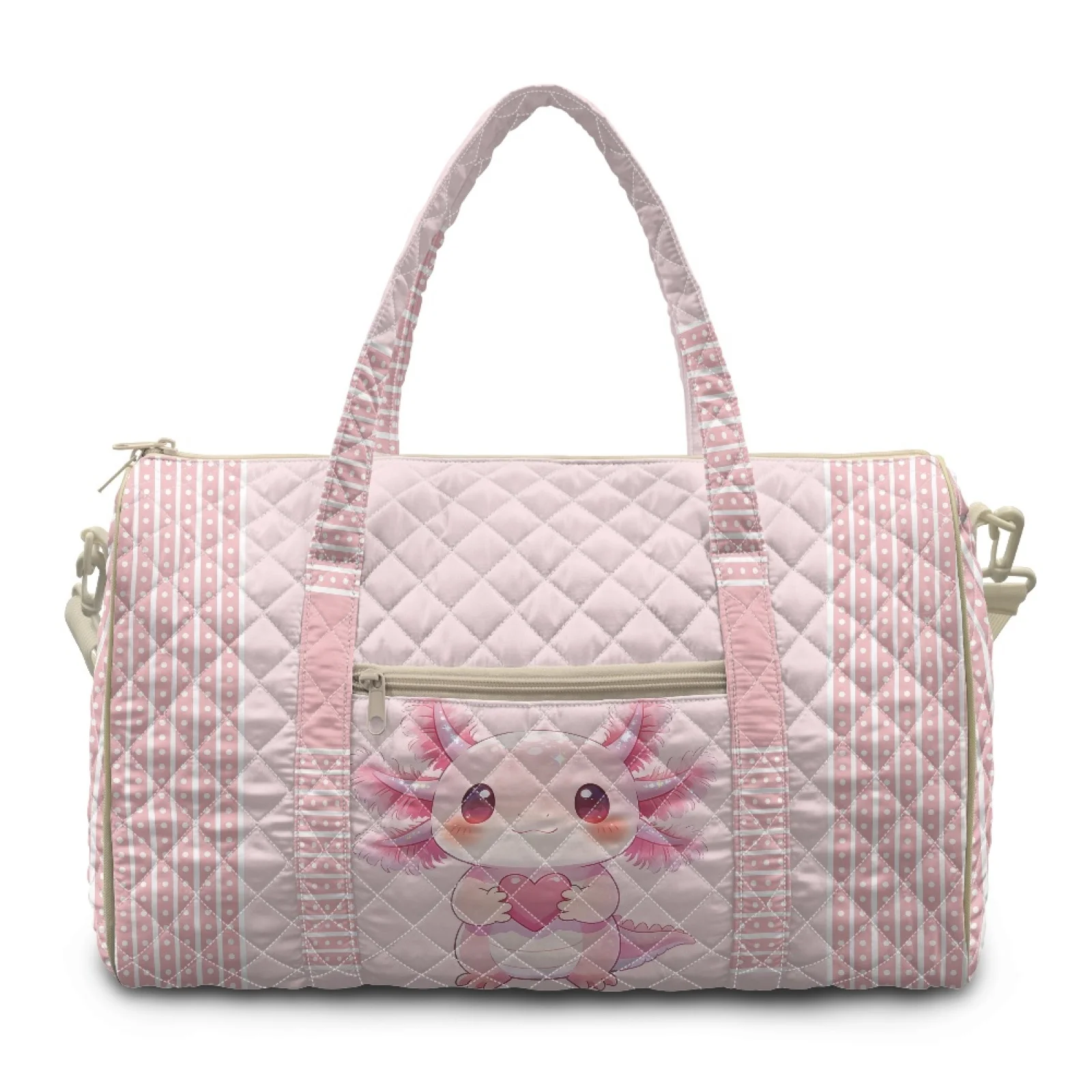 Coloranimal Solid Light Pink New Trend Large Capacity Quilted Duffle Bag for Women Polyester Travel Duffel Bag