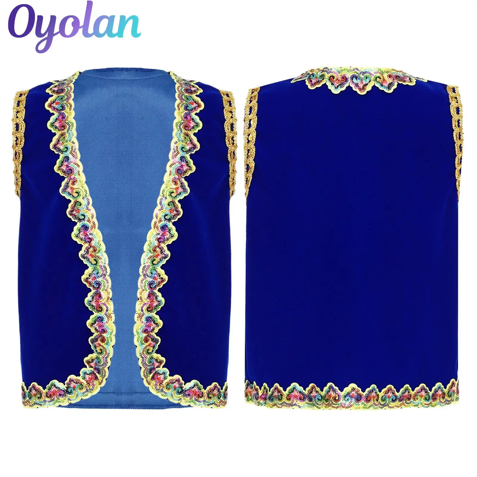 

Boys Girls Xinjiang Fairytale Cosplay Halloween Cosplay Costume Waistcoat Sequins Woven Tape Trim Vest Themed Party Outfits