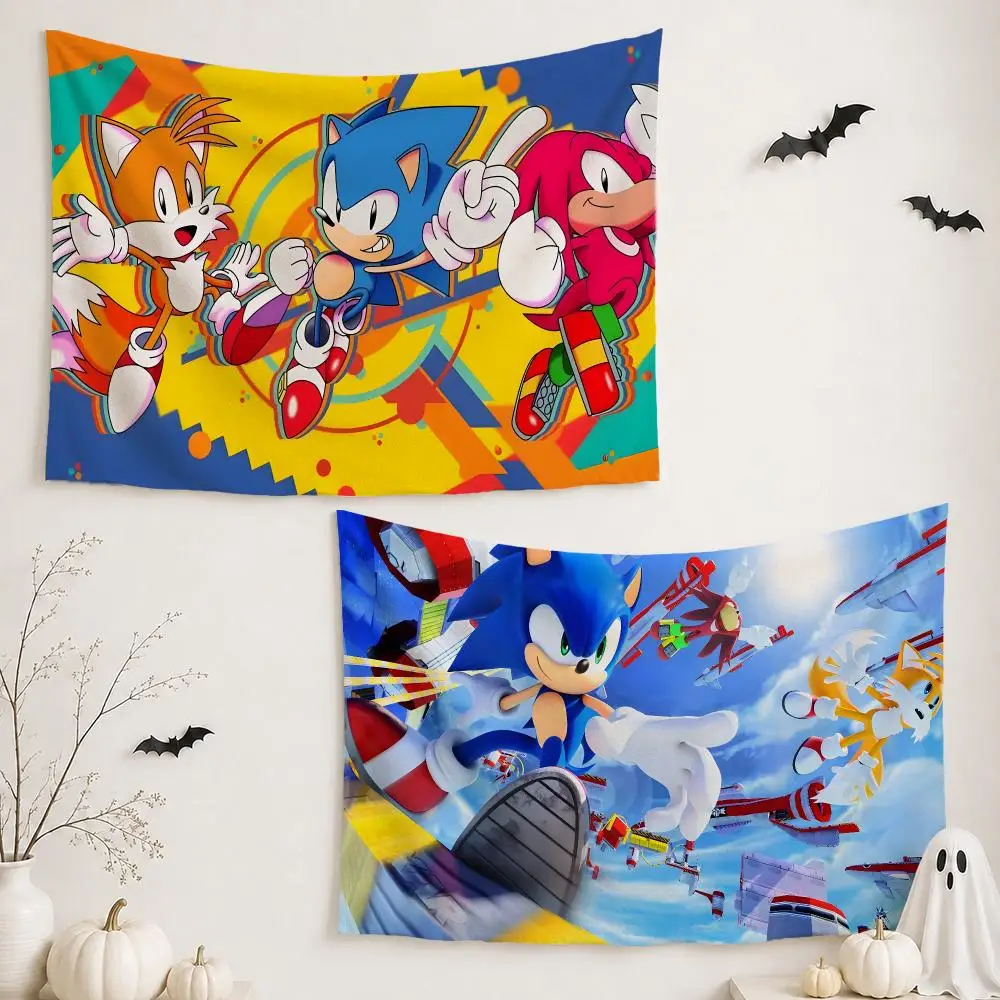 Game S-Sonic the Hedgehog Tapestry Wall Hanging Tapestry Aesthetic Room Decor Banners for Bedroom Living Room Outdoor Party