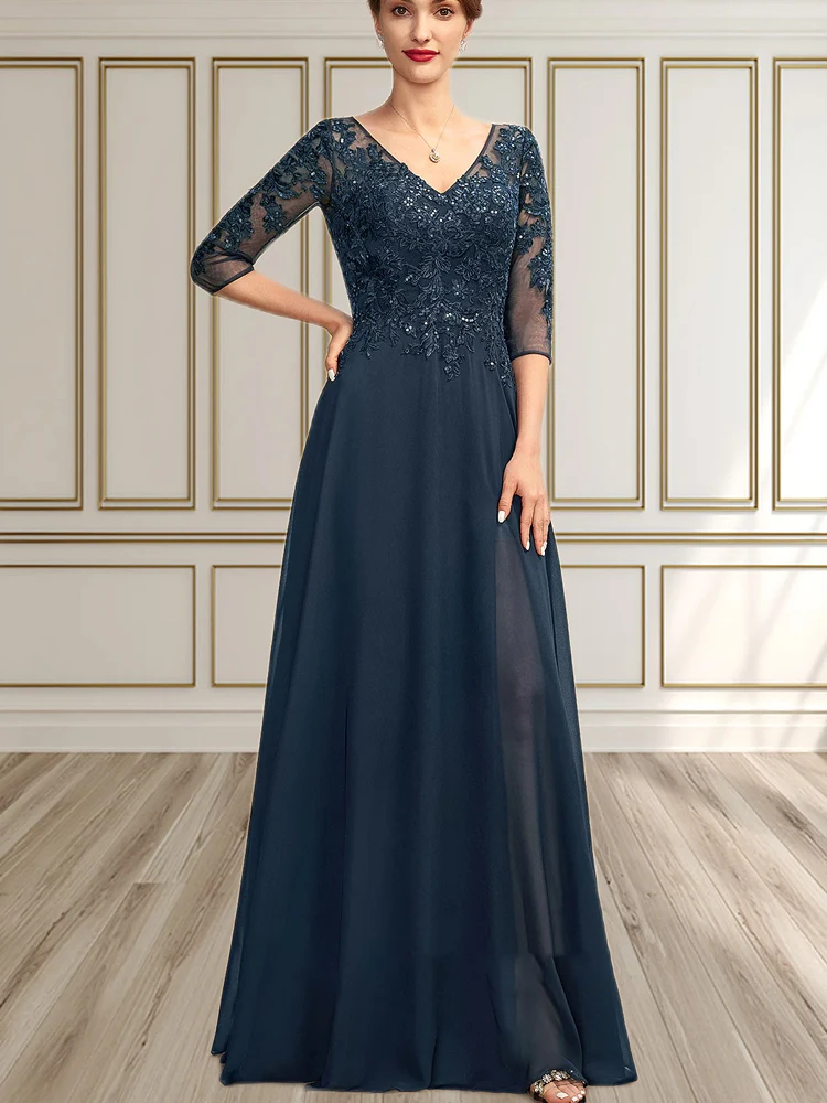 

Long Blue Mother of the Bride Dresses with Sleeves vestido madre de la novia Vestidos De Fiesta elegantes para mujer 2024