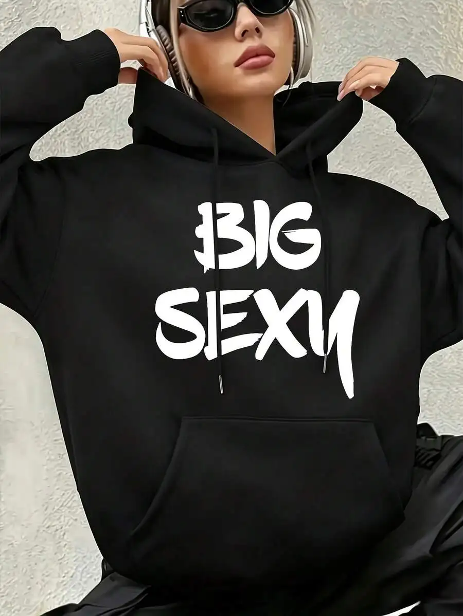 Vintage BIG SEXY Graphic TShirt Women's With Drawstring And Kangaroo Pocket Hoodie Sweatshirt