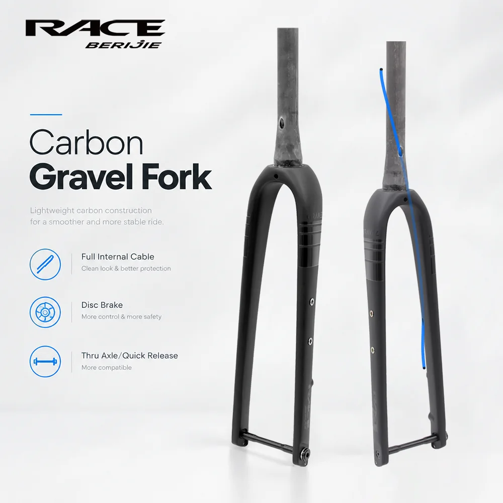 RACE Full Carbon Gravel Bike Fork for Adventure & Bikepacking,Full Internal Cable Routing Gravel Front Fork,Tapered Tube,700x45C