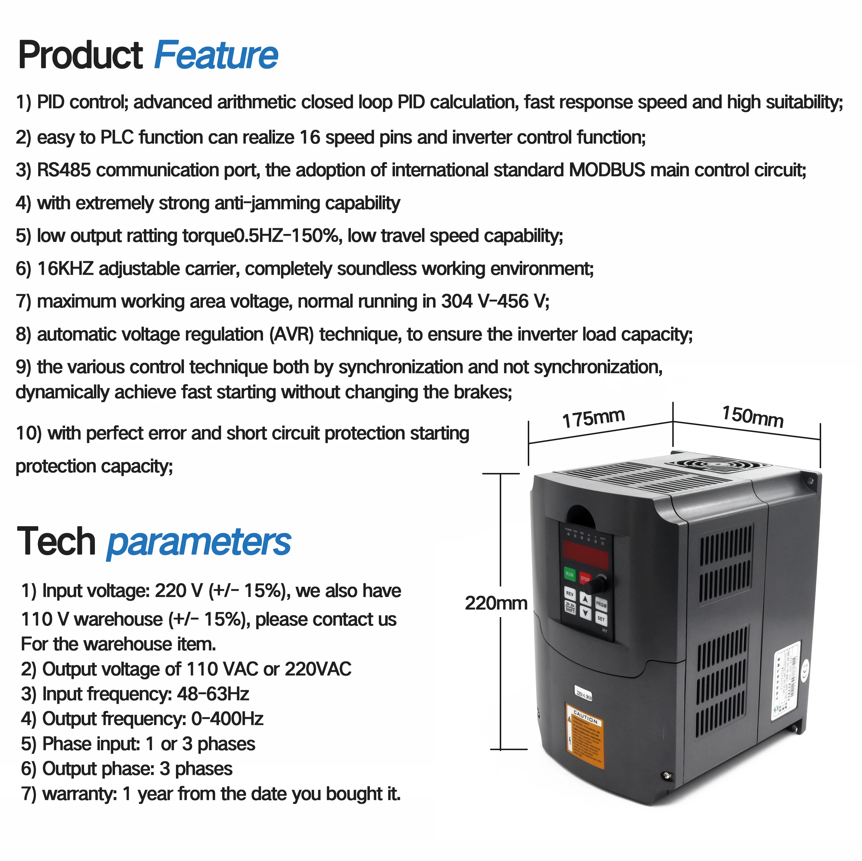 Imagem -03 - Huanyang-vfd Phase Output Frequency Converter Controle de Velocidade Ajustável 400hz 18a 9a 220v 380v ue Expedição