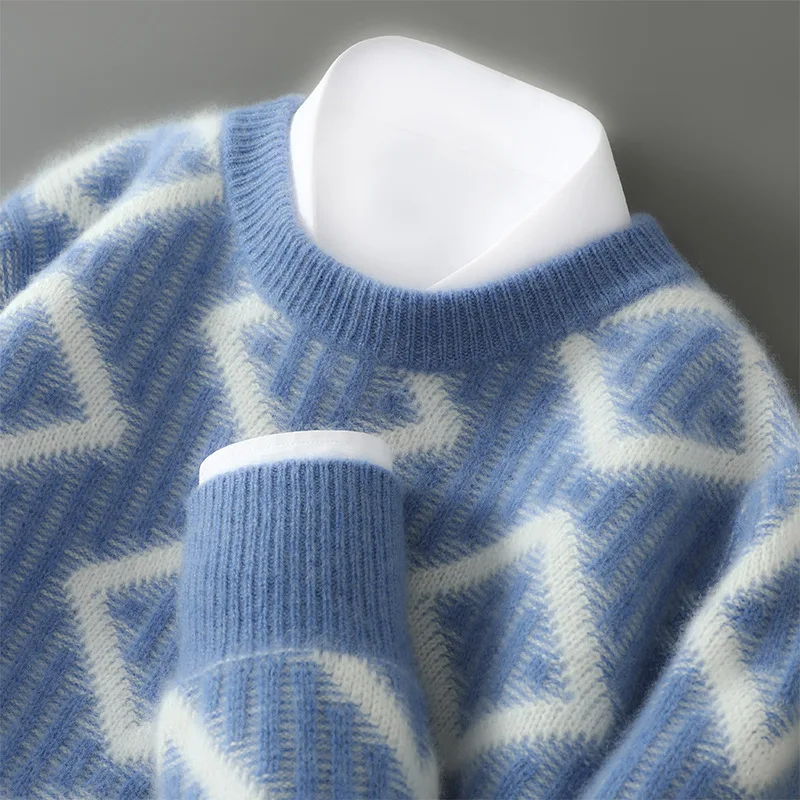 الخريف الشتاء الرجال رداء علوي من الصوف البلوز فضفاض الجولة الرقبة كتلة اللون سميكة سترة الأعمال عادية محبوك الصوف قاعدة قميص #2