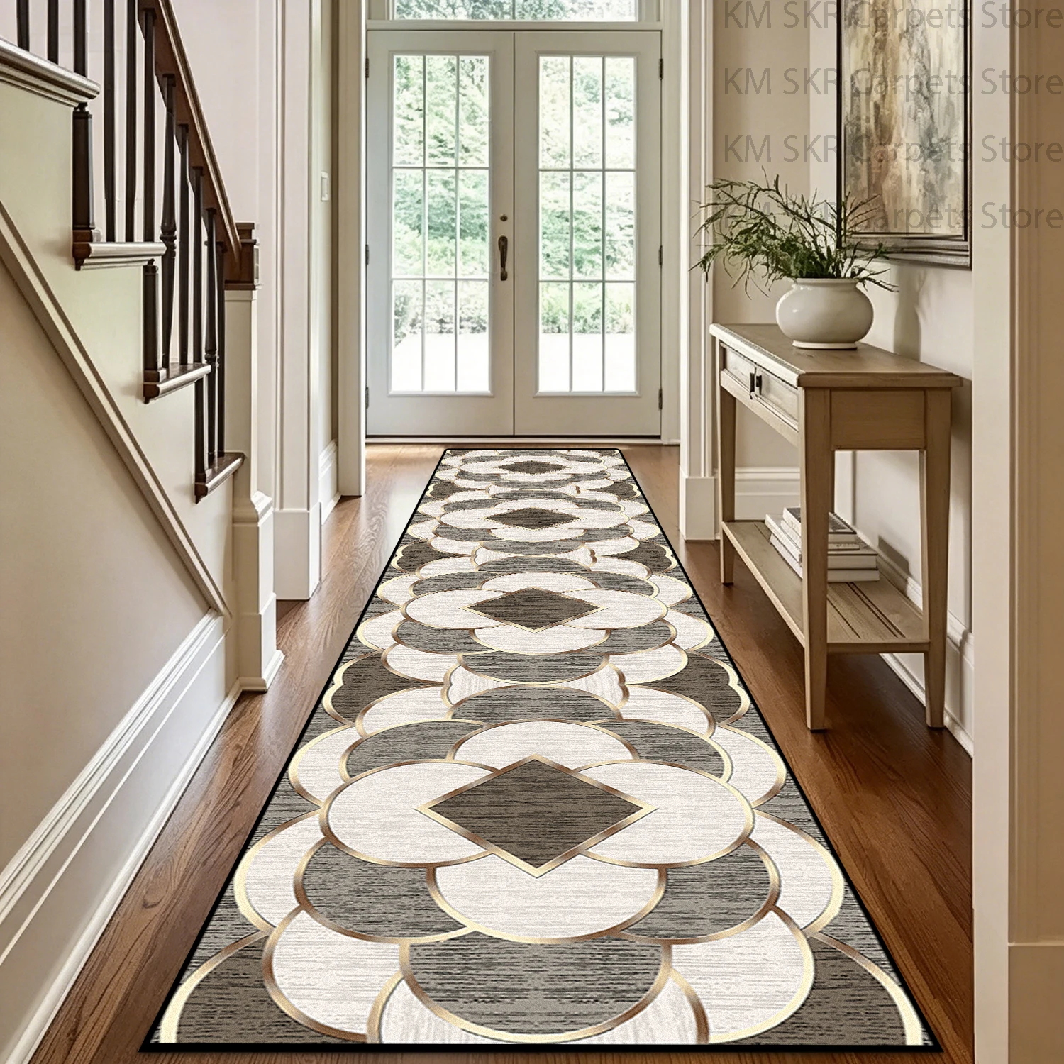 

Modern European Geometric Stairs Corridor Carpet Anti Slip Washable Living Room Hallway Long Rug Light Luxury Hall Runners Mat