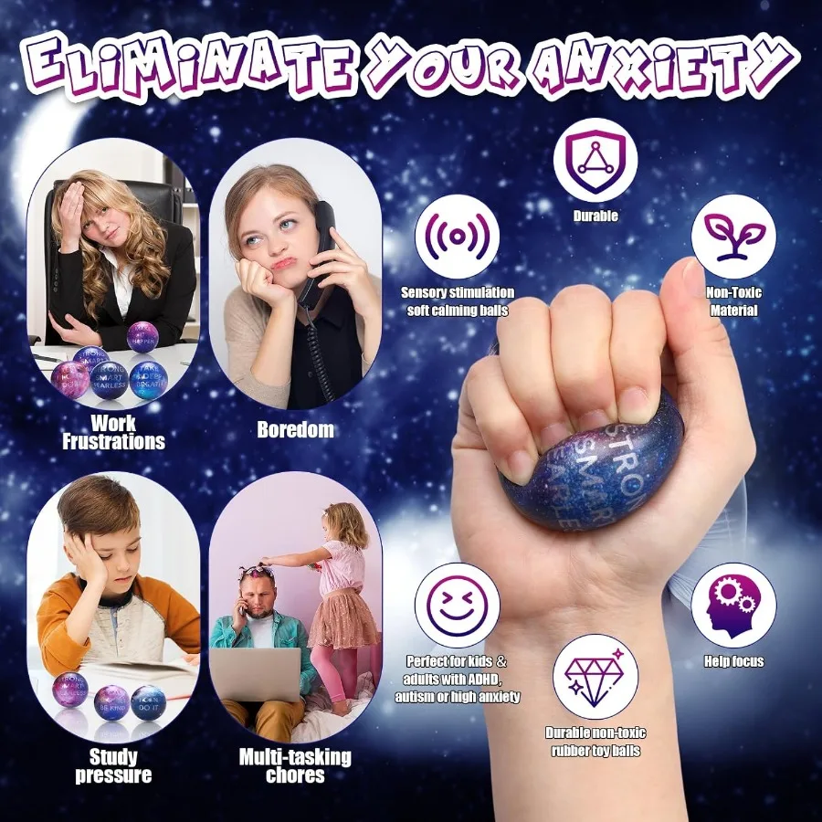 200개 갤럭시 스트레스 볼 어린이 및 성인용 2인치 우주 폼 볼 스트레스 해소 장난감 생일 선물 우주비행사 파티