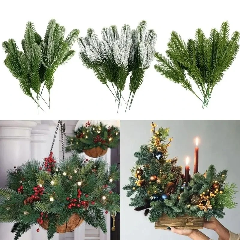 

12pcs Christmas Tree Branch Christmas Decor Mini Artificial Pine Needles Garland Fake Plant DIY Xmas Festival Party home Supplie