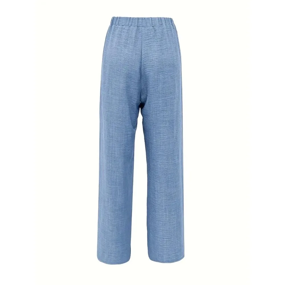 Pantalones de talla grande con ribete de encaje lateral para mujer, pantalones de Color sólido, diseño ajustado de punto, tela de espesor moderado, pantalones para todas las estaciones