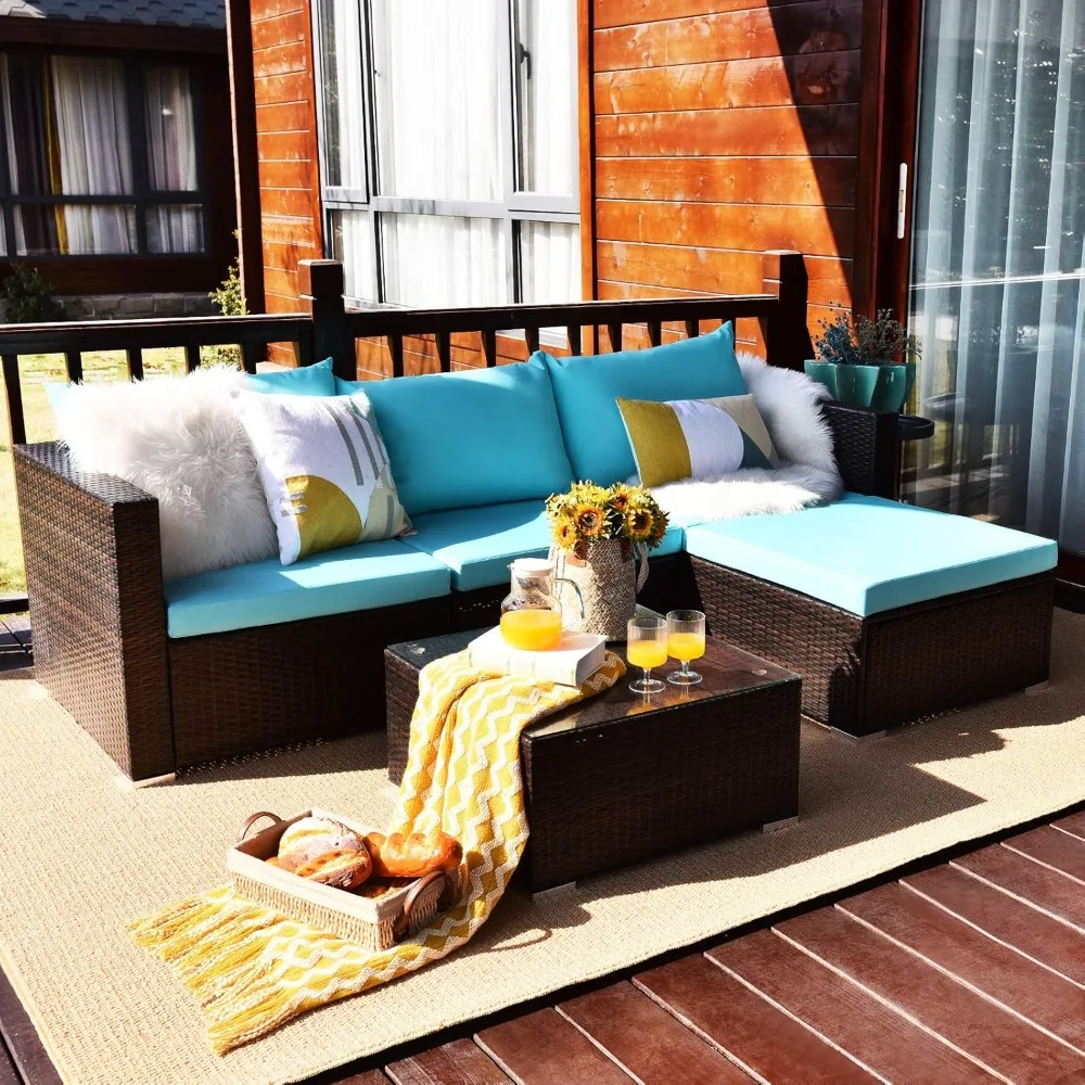 

5 Piece Outdoor Patio Furniture Set, Sturdy Frame and Weight Capacity Up to 360 Pound, Wicker Sectional Sofa Set, Customized
