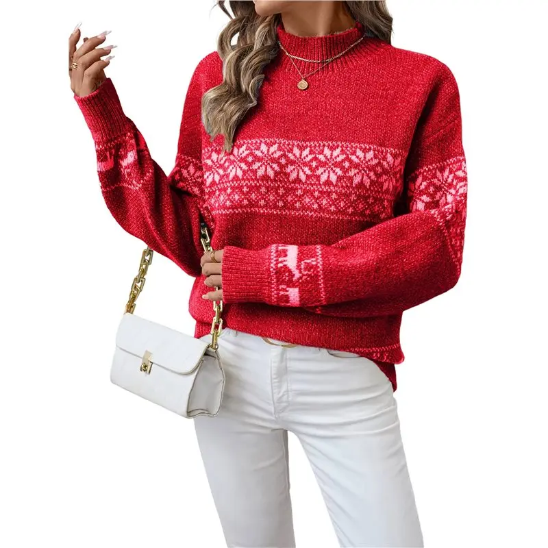 

CYL-Female Casual Batwing Sleeve Chunky Oversized Ribbed Knit Tunic Sweaters Pullover Red XL
