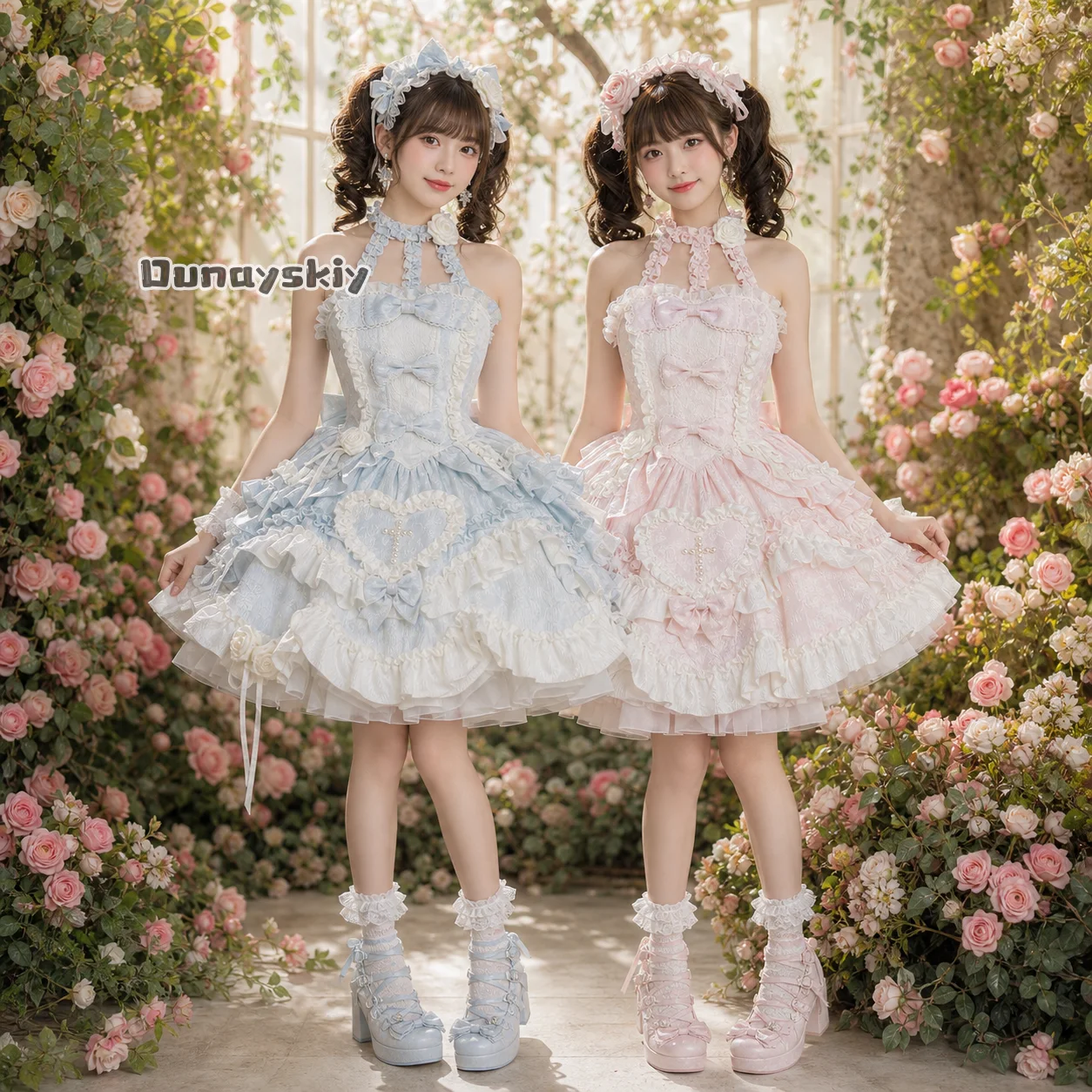 Kawaii Slash Neck Slim Lolita Dress Women Sweet Design Bow Off Shoulder Sling Dresses Elegant Cute Pretty New Clothing jiri kei