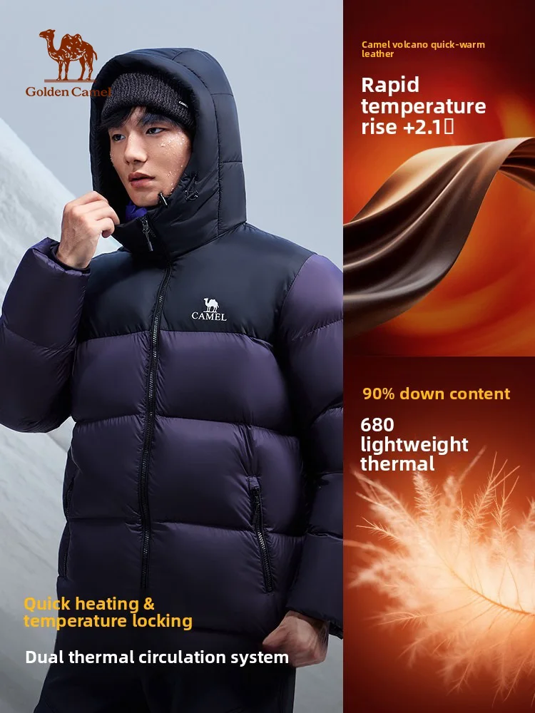 Golden Camel Winter 90% Duck's Down Jackets Men Outdoor Windproof Waterproof Quick Dry Warm Coat Hooded Ultralight Hiking Jacket