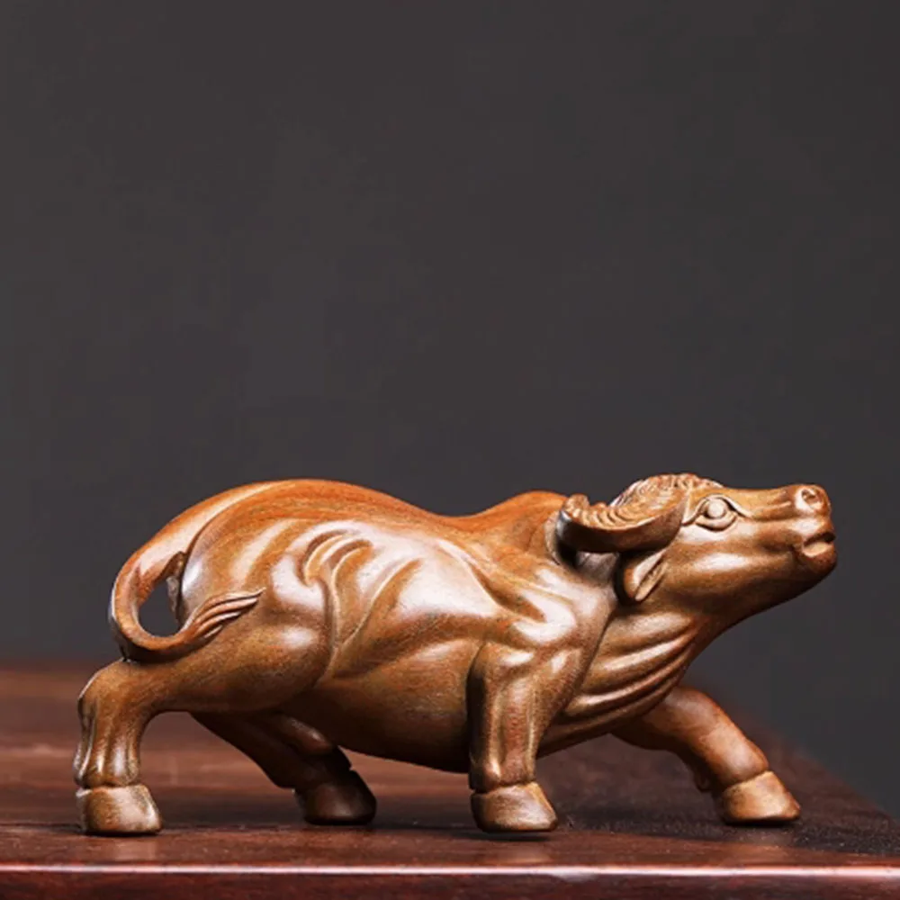 JW114- 12 CM Buffalo OX Green Sandalwood Sculpture Zodiac Animal Figurine Decoration Craft Gift Miniatur Ornaments