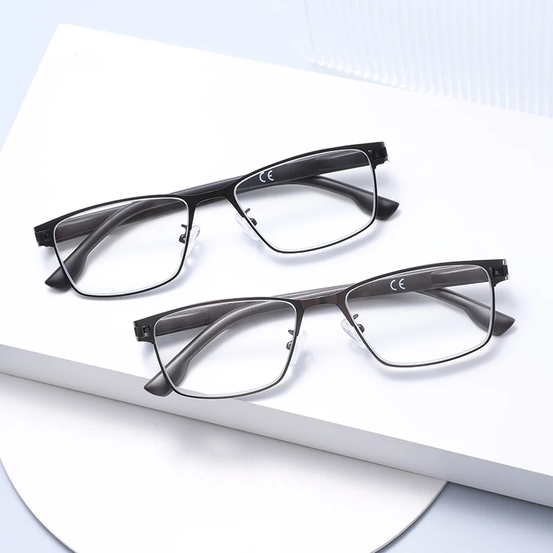 LINGBARGEN Anti Blue Light Glasses Men Metal Full Rim Square Eyeglasses Computer Anti Eye Strain Business Clear Lens Eyewear