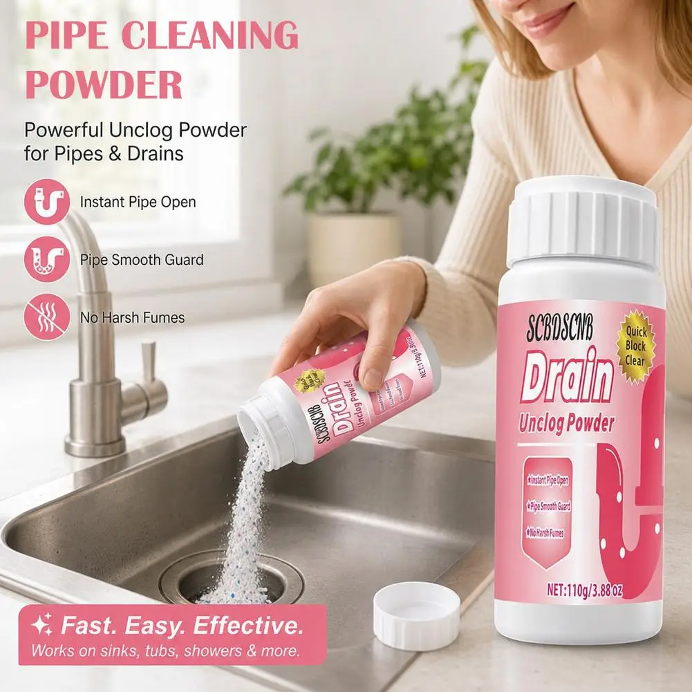 Powerful Drain Cleaner Powder, Dissolves Hair & Grease, Deodorizes & Prevents Clogs for Sinks, Bathrooms & Toilets