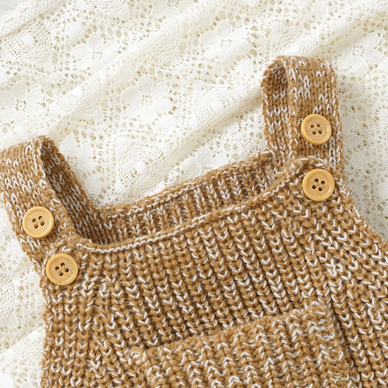 Baby Girl Knitted Sleeveless Jumpsuits Fashion Solid Brown One Piece Newborn Infant Boy Playsuits Overalls 0-18m Toddler Clothes