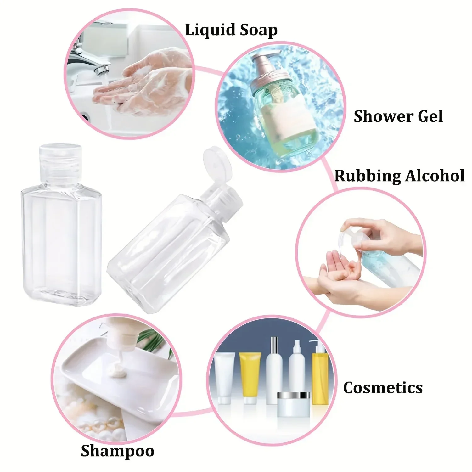 40PCS 30/60ML Empty Plastic Refillable Travel Size Bottles Mini Plastic Vial Toiletry Container for Hand Sanitizer Toiletries