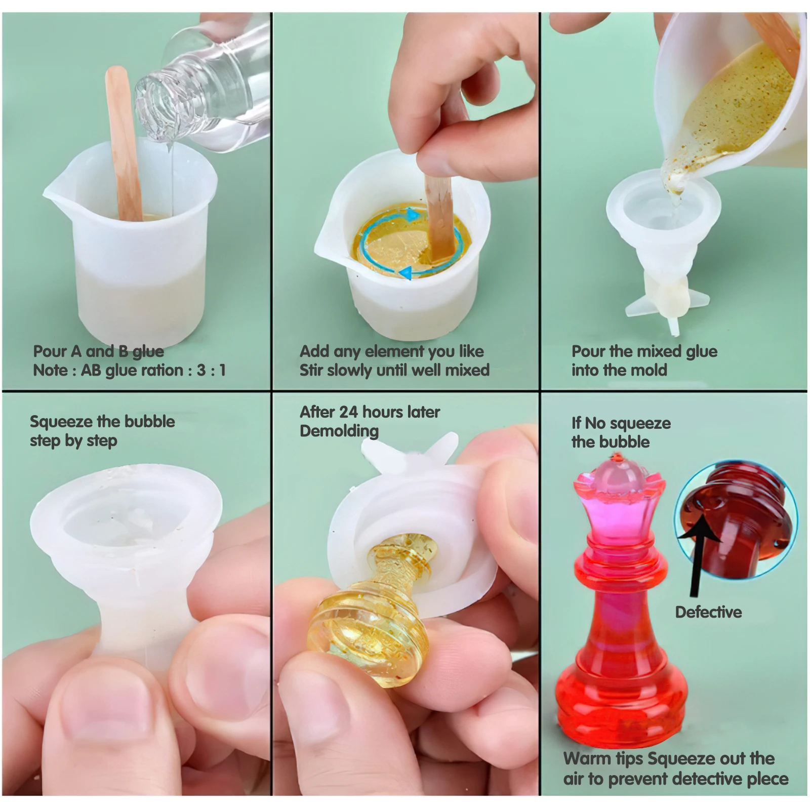 3 Teile/satz Kristall Epoxidharz Form Internationale Schach Schachbrett Gießen Silikon Form Kit DIY Handwerk Machen Werkzeuge Set – Detail 4