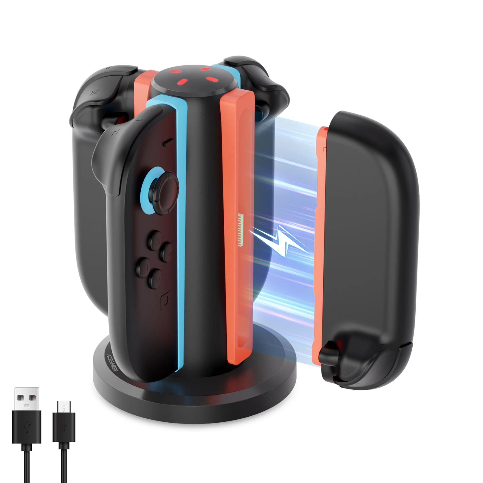 

Зарядная док-станция AceGamer 4-в-1 для Switch 2 Joy-Con на любом направлении, 4-портовая магнитная зарядная станция со светодиодной индикацией, док-станция