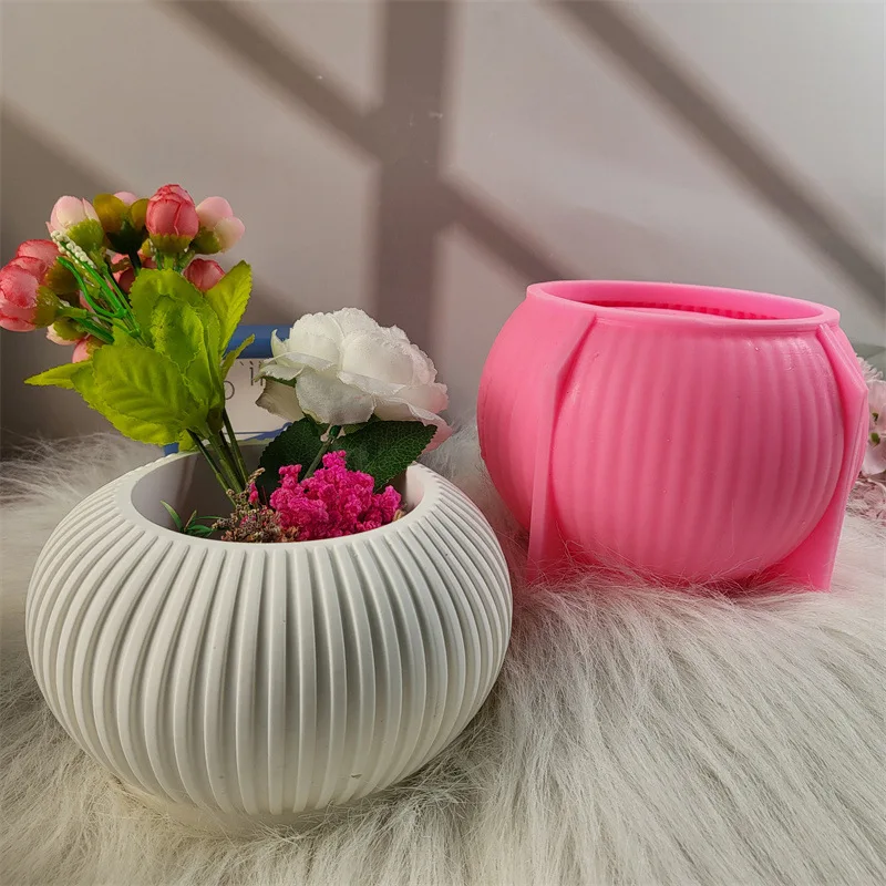 DIY Striped Vase Resin Silicone Mold Striped Circular Succulent Plant Flowerpot Concrete Cement Mold Candle Holder Gypsum Mold