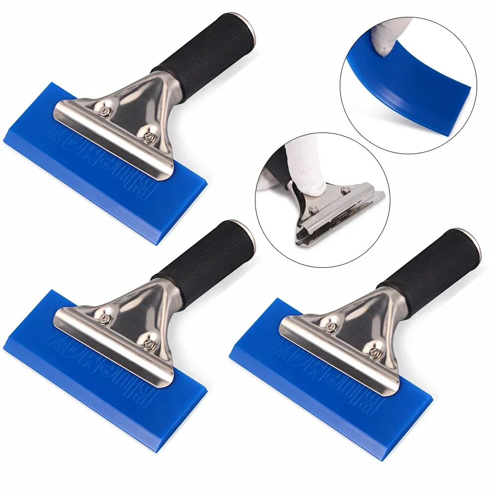 1pc BlueMax Rubber Scraper Blades Shovel Handle Window Tint Glass Wash Cleaning Tool Carbon Film Wrapping Car Squeegee