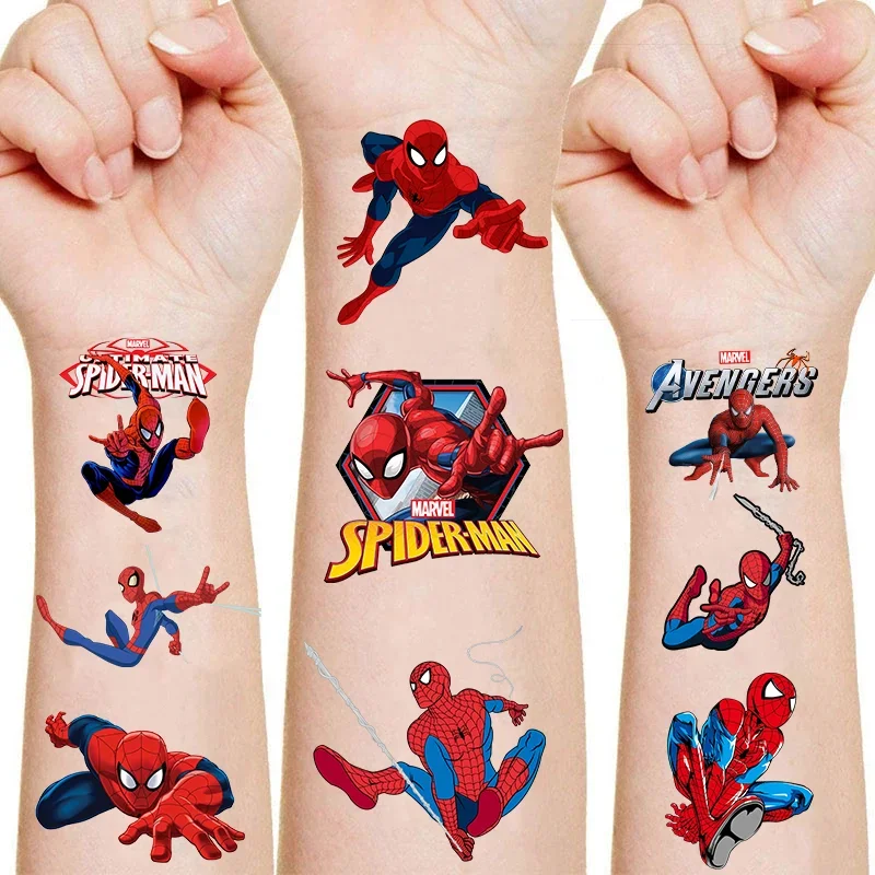 Marvels Spidermans Tattoo Sticker Action Figure Anime Iron Mans Avengers Waterproof Tattoo Sticker for Boy Toy Kid Birthday Gift