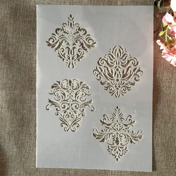 A4 29 ซม.สี่ Mandala Totem ดอกไม้ DIY Layering Stencils ภาพวาดสมุดภาพสี Embossing อัลบั้มตกแต่งแม่แบบ