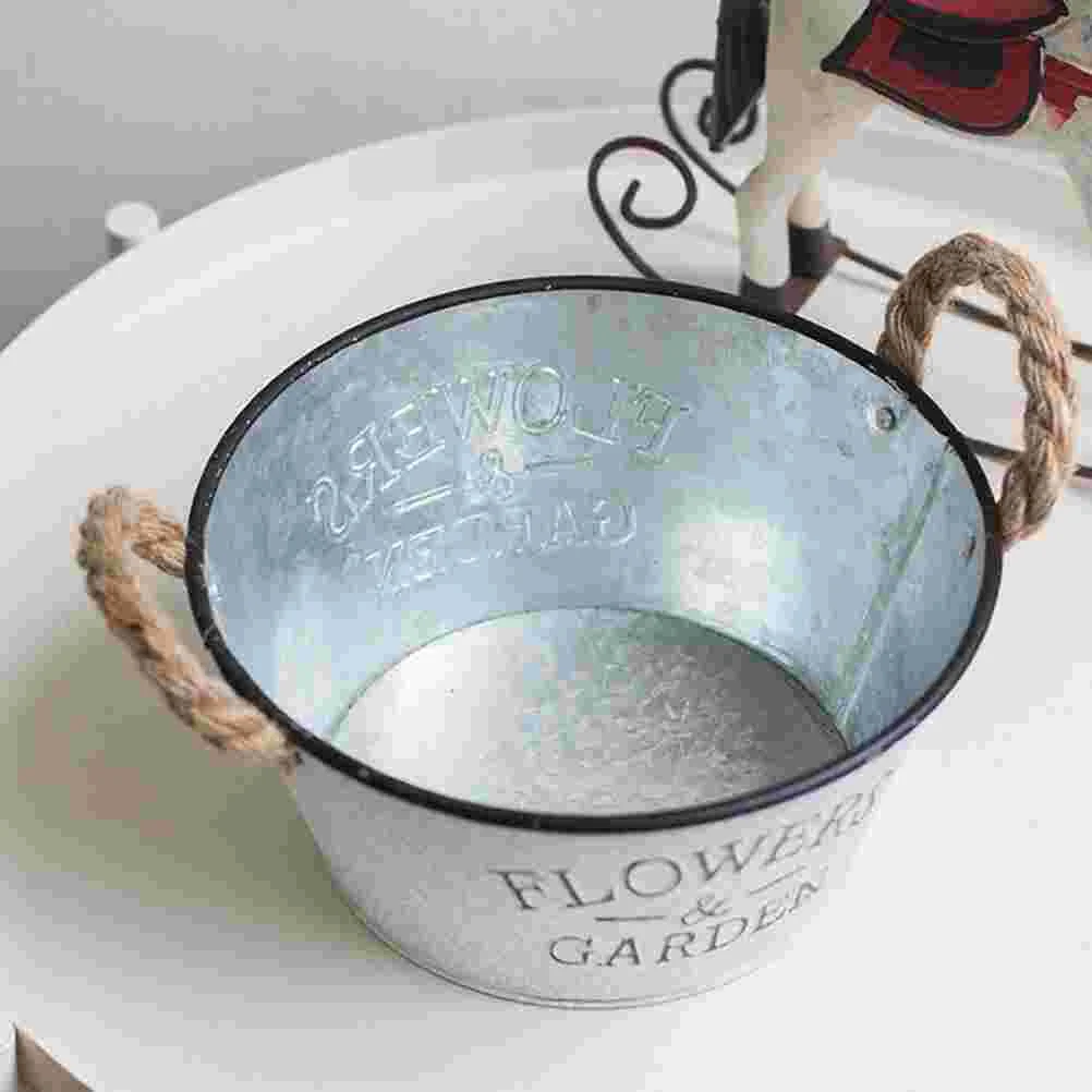 Gold Zinc Planter Vintage Style Bucket Cactus Galvanized Tub Silver Iron