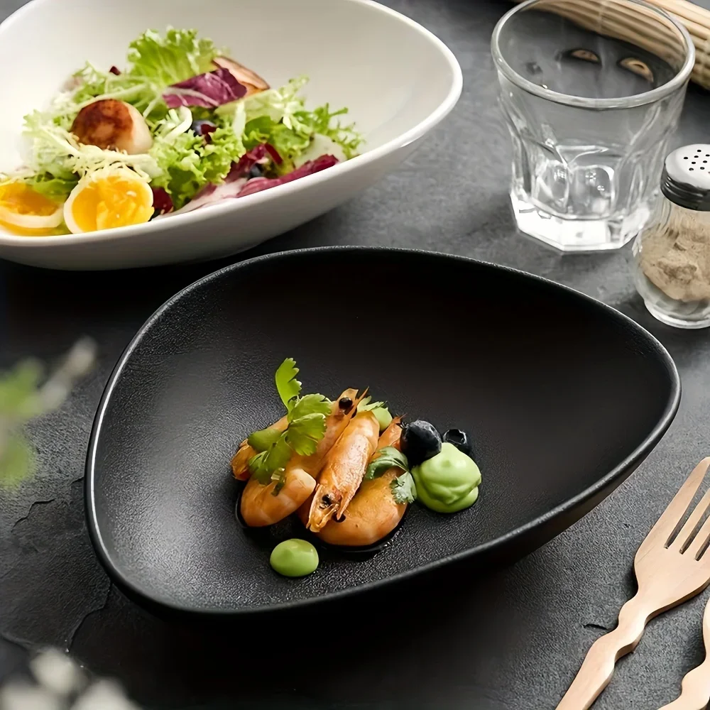Ceramic Creative Salad Triangular Bowl Bow Elegant Matte Desserts and Salads Fruit Japanese-Style Bowl Tableware Plates