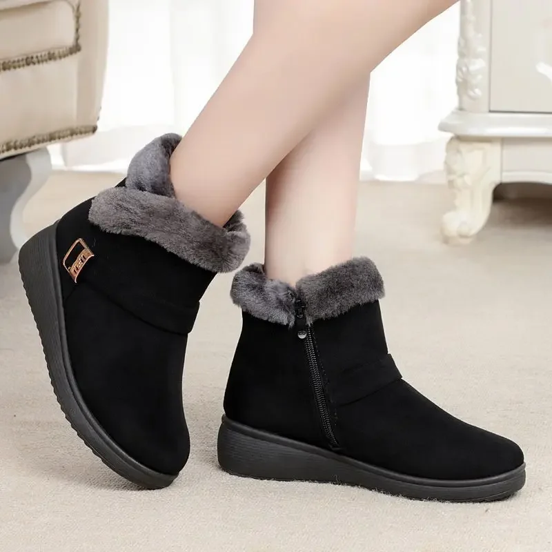 Winter Warm Women Boots Thick Fur Snow Boots for Women Plush Shoes Retro Female Ankle Boots Mom Casual Shoes Size 43 Botas Femme