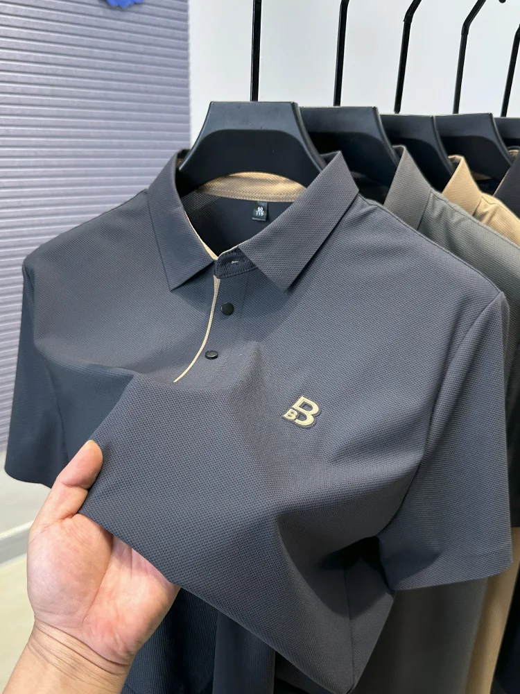 

Мужская футболка Paul из высококачественного ледяного шелка, свободного кроя, с отложным воротником, коротким рукавом, летняя, повседневная, брендовая