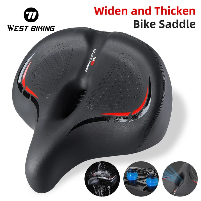 

WEST BIKING Oversize Bicycle Saddle Widen&Thicken Soft Shock Absorption MTB Road Bike Cushion Hollow Breathable Cycling Seat