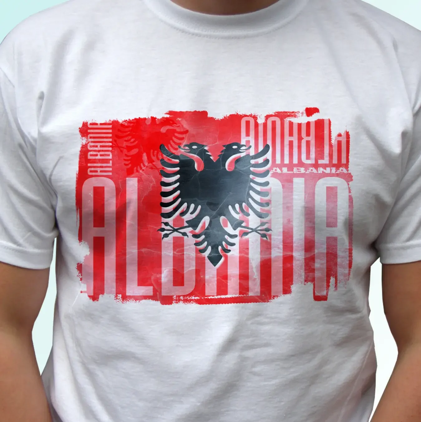 Albania Flag Design White T Shirt Top Modern Tee - Mens Breathable Top, Loose Casual Mens T-shirt S-3XL