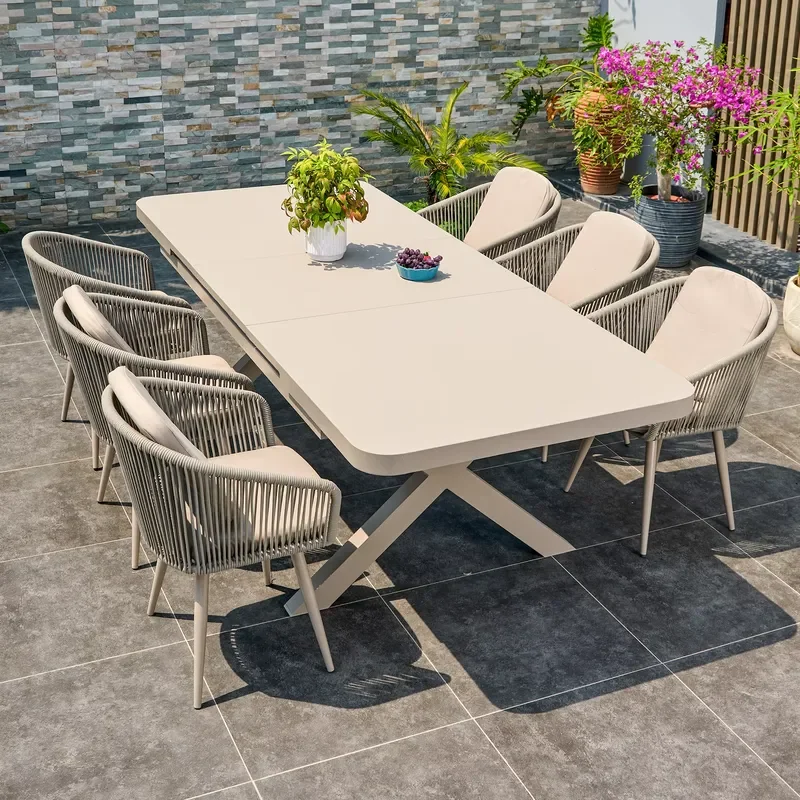 2025 Outdoor Patio Furniture Set Aluminum Table Rope Chair Garden Terrace Waterproof Cushion Anti-rust