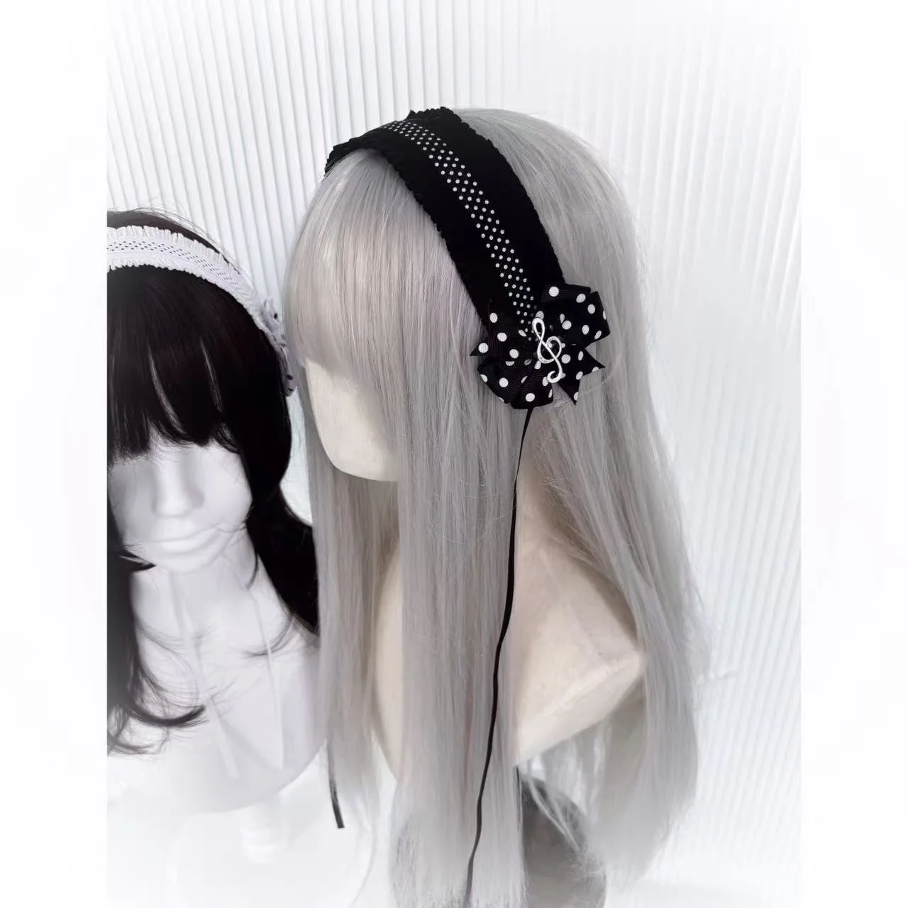 Music Note Gothic Women's Harajuku Subculture Y2K Lolita Ribbon Dot Pattern Lace Hair HairBands Headwear Headband