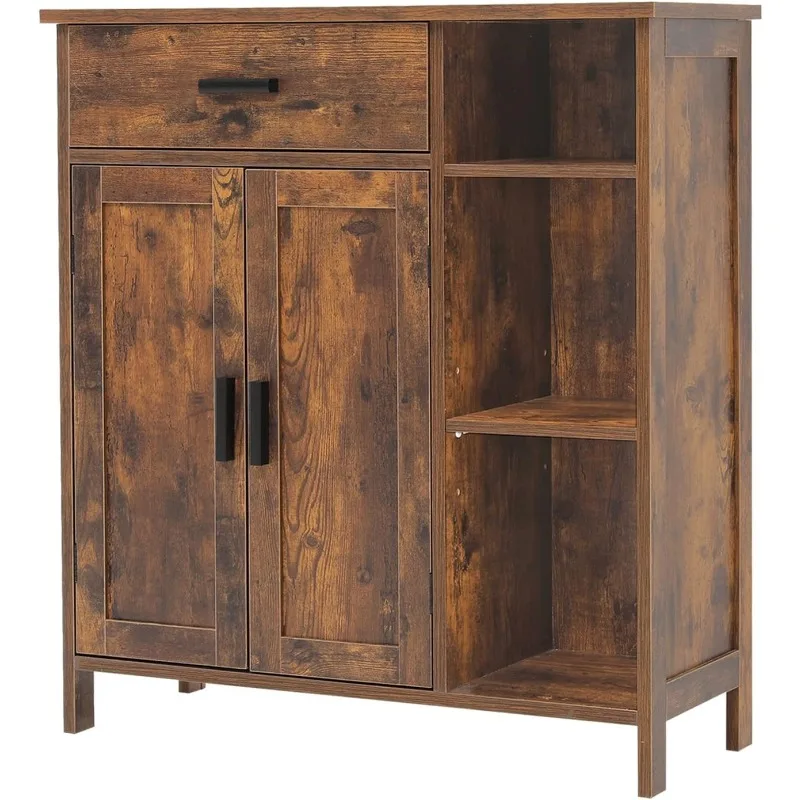 Floor Cabinet with Doors and Shelves,Coffee Bar Cabinet with Drawer, Organizer Cabinet for Living Room,Dining Room, Rustic Brown