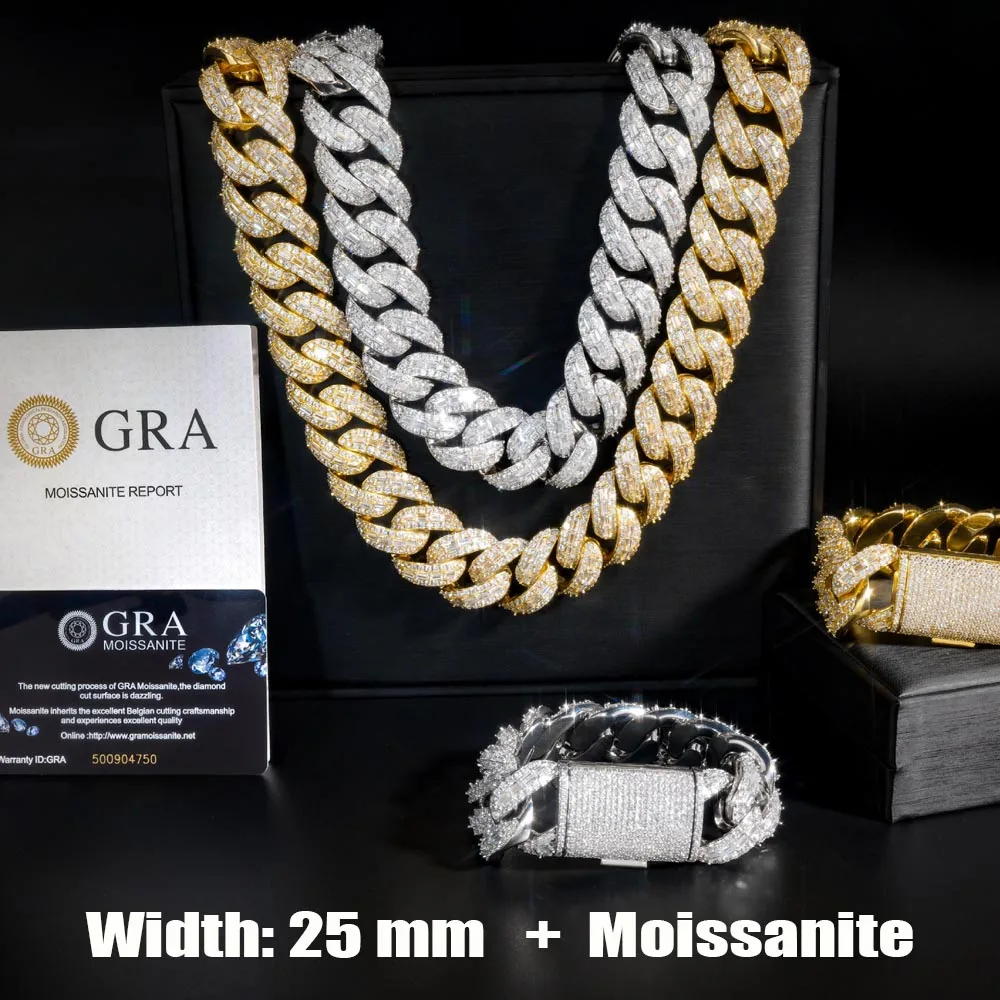 25mm Cuban Link Chain D VVS1 Moissanite for Men Iced Out Sparkling Choker Necklace Big Heavy Chunky Hip Hop Rapper Jewelry Gifts