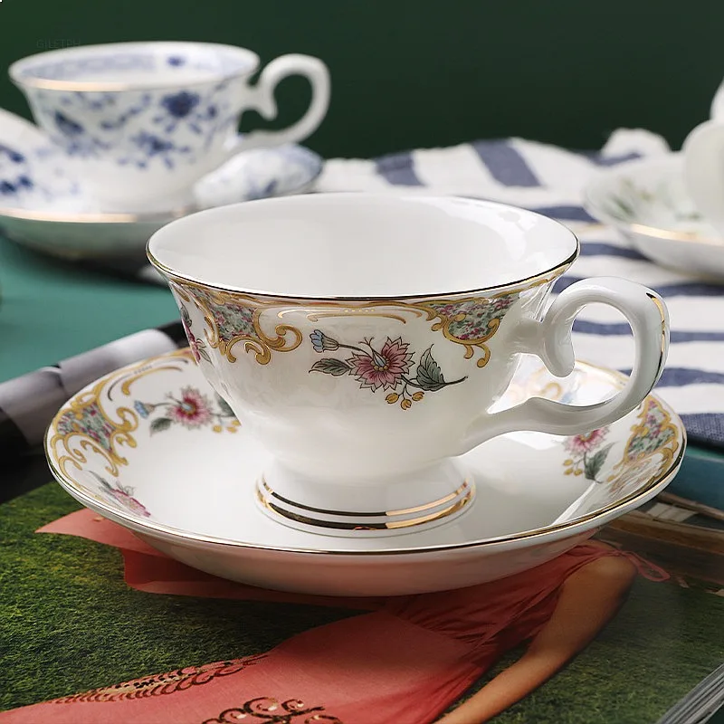 Premium Bone China European Style Coffee Cup Saucer Set Creative Gift Souvenir Water Mug Porcelain Home Drinkware Collection Set