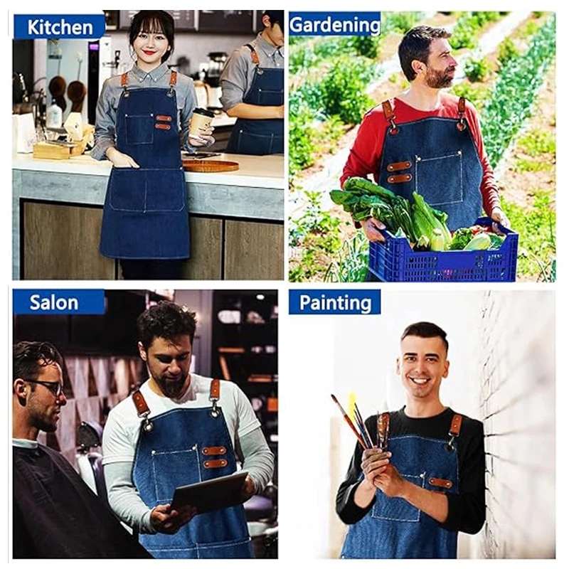 Leinwand Küchenschürzen Mode Frau Männer Chef Arbeitsschürze Gartenarbeit Arbeitskleid Wasserdicht Grill Shop Schönheit Nägel Uniform Schürzen – Detail 5