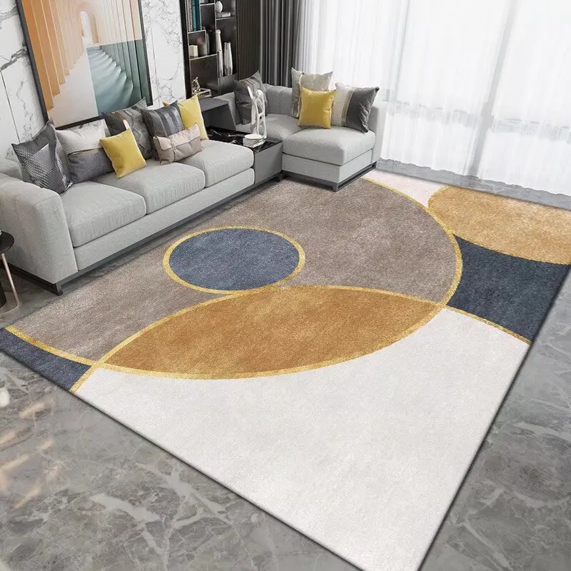 Modern Geometric Abstract Area Rug for Living Room Carpet Home Decor Boho Stylish Contemporary Neutral Gray Yellow Blue Multi