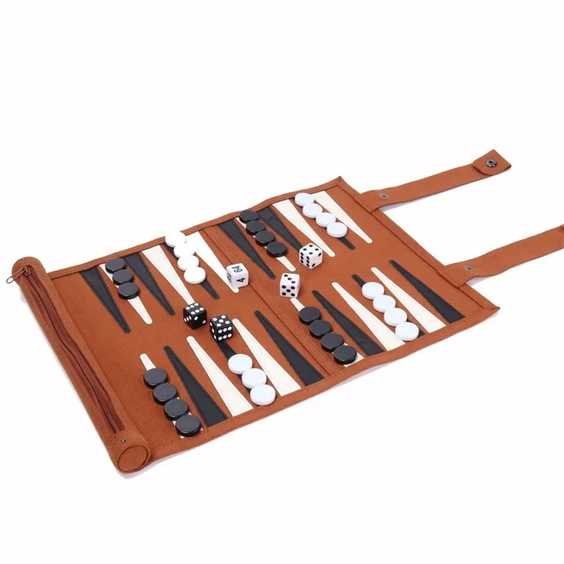 Portable Backgammon Set Roll-Up Classic Board Game Microfiber And PU Leather Classic Board Game Chess Backgammon Board Game