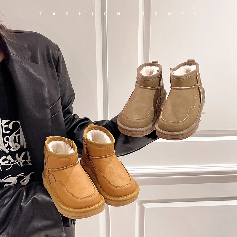 여아용 두꺼운 털 안감 스노우 부츠, 아동용 숏부츠, 다용도 패션 2025 겨울 아동 가죽 부츠, 부드러운 밑창, 달콤한 스웨이드
