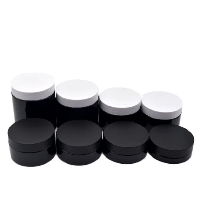 22Pcs Plastic Cream Jar Glossy Black Hair Wax Pots Matte Black White Lid 30ml50ml80ml100ml150ml200ml250ml Container For Cosmetic