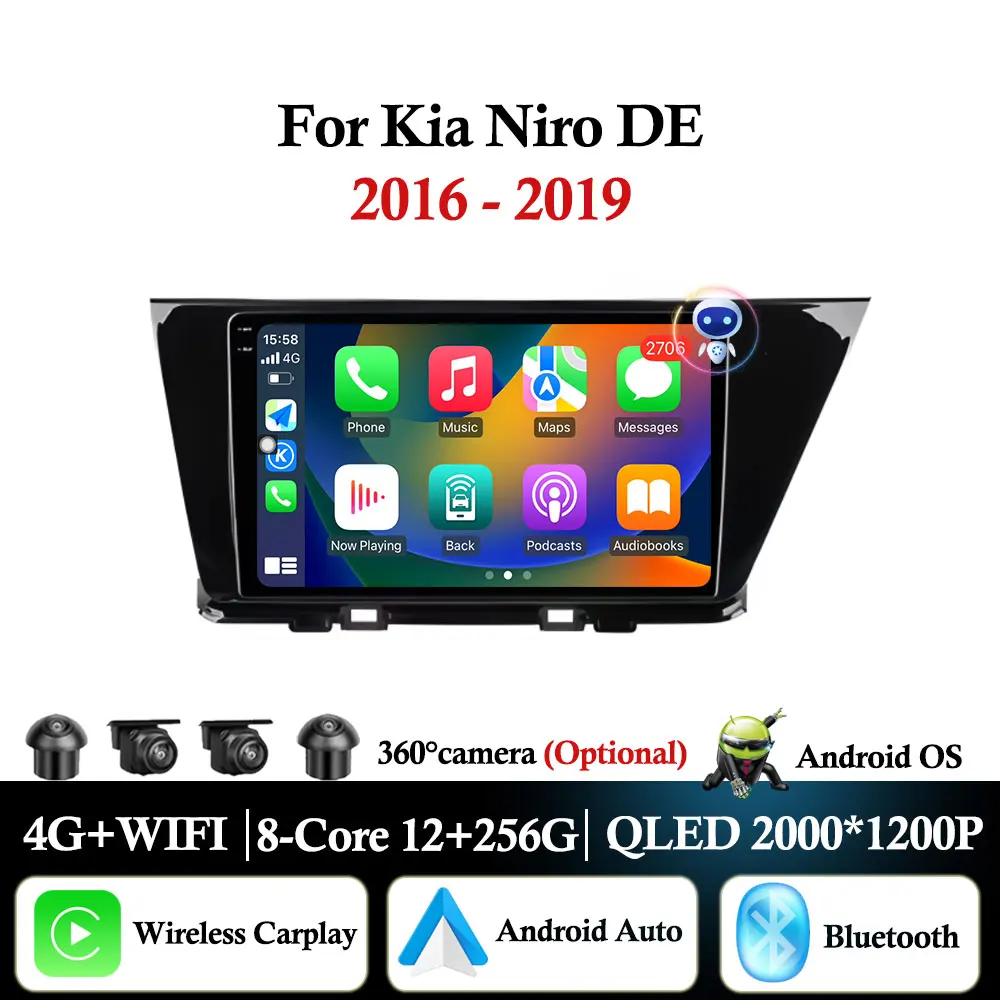 Android Auto para Kia Niro DE 2016 - 2019 Radio De coche reproductor Multimedia inalámbrico Carplay navegación GPS Bluetooth WIFI DSP estéreo